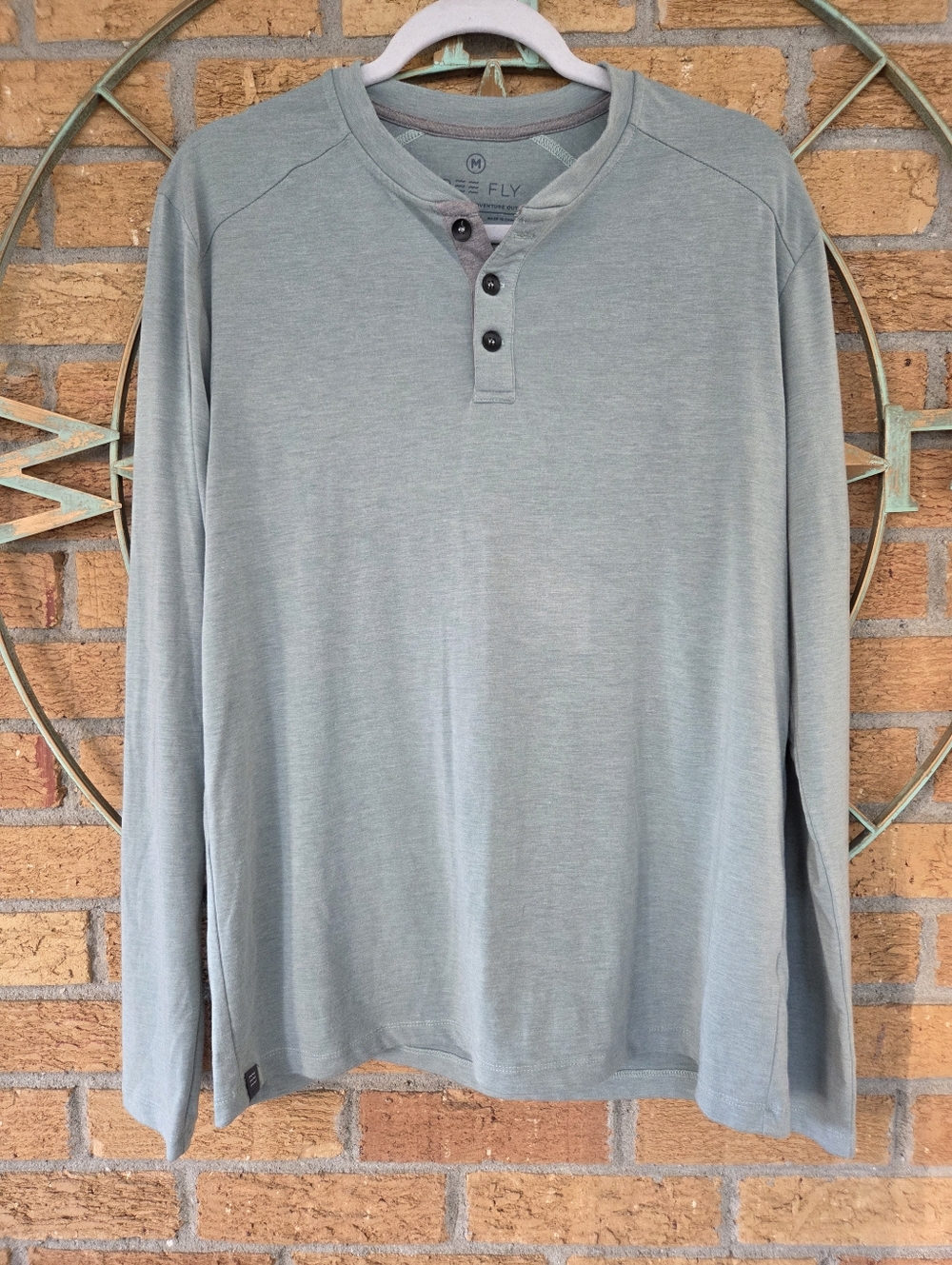 Free Fly Apparel Bamboo Flex Henley Long Sleeve T Shirt Men's M Heather Juniper